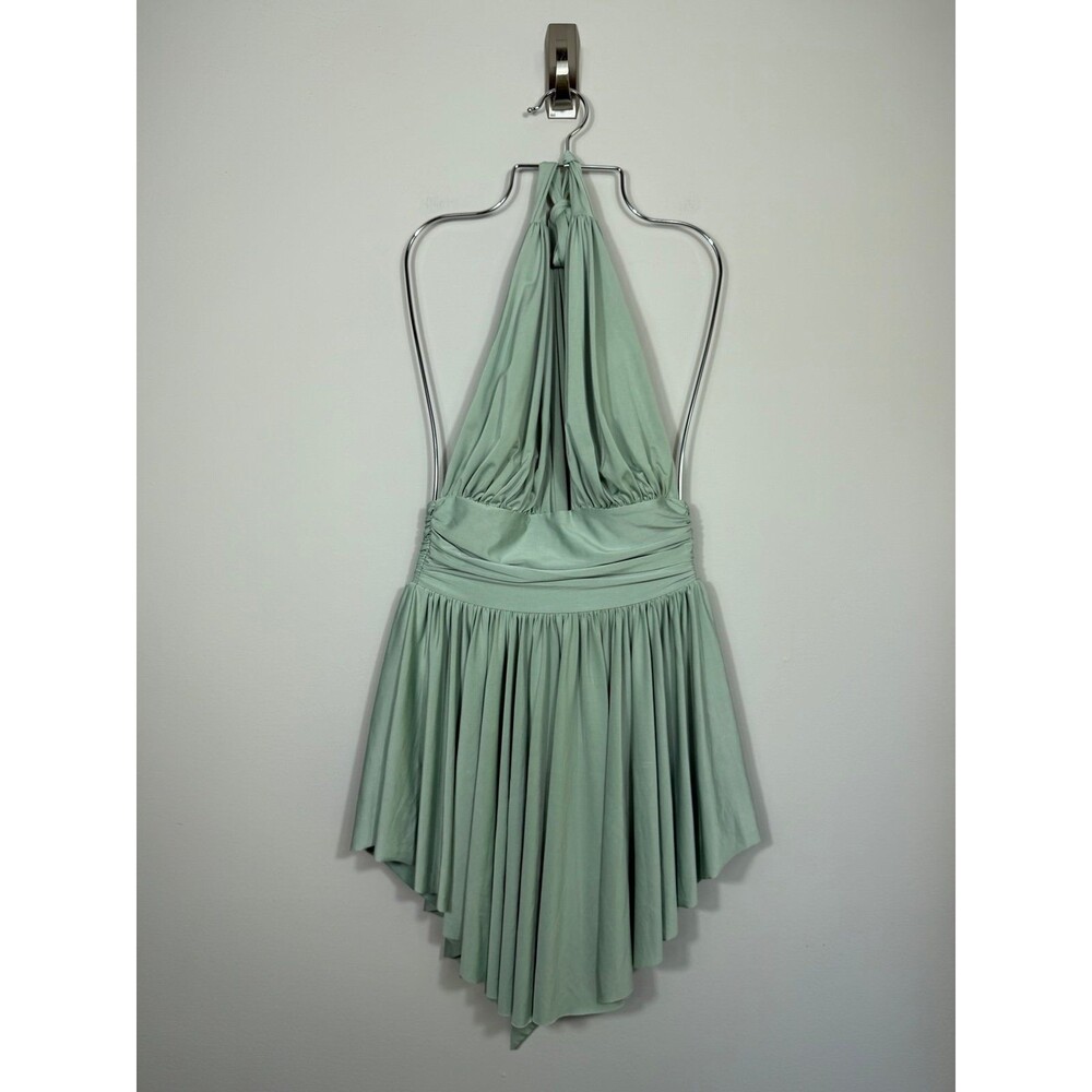 Lucy in the Sky Sage Green Halter Mini Dress with Built-In Shorts S